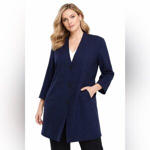 Marina Rinaldi Navy Virgin Wool Long Jacket Coat EU 29 US 3X